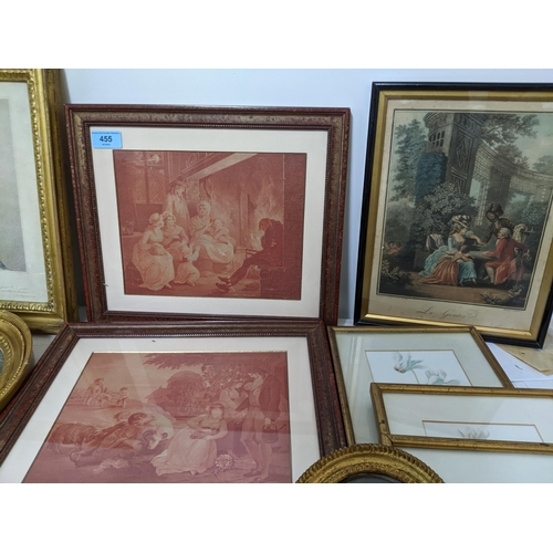 455 - A mixed quantity of framed and glazed French and British 19th century prints to include He Sleeps fr... 