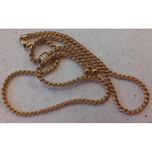 11 - A 9ct gold necklace having a tassel design, stamped 375 to link and fastening, 9g. Location:Cab 2
If... 