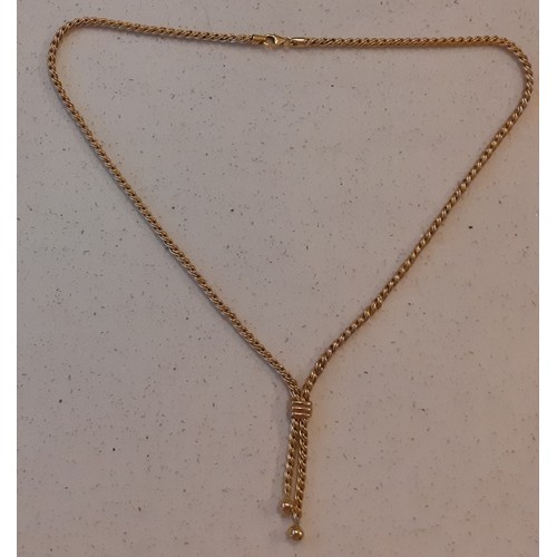 11 - A 9ct gold necklace having a tassel design, stamped 375 to link and fastening, 9g. Location:Cab 2
If... 