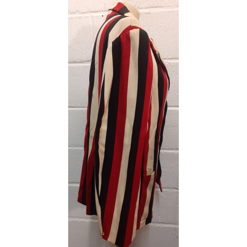 129 - A vintage Bainbridges of Newcastle gents striped blazer in cream, navy and crimson having brass butt... 