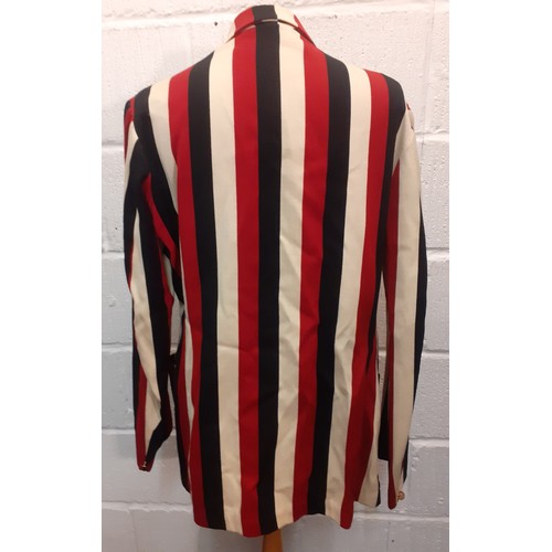 129 - A vintage Bainbridges of Newcastle gents striped blazer in cream, navy and crimson having brass butt... 