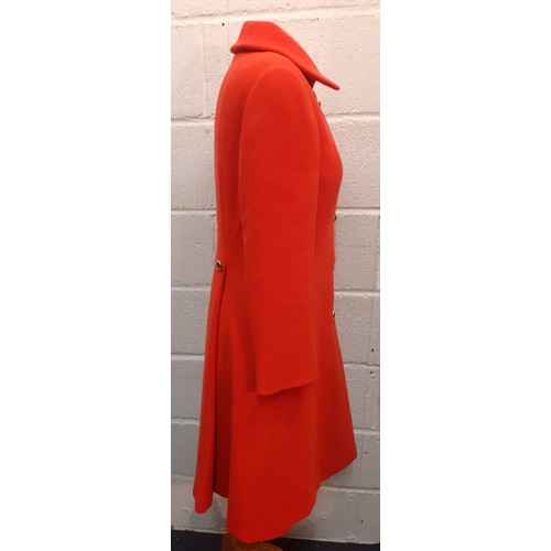 15 - Aquascutum for Harrods- A 1970's ladies orange/red fitted coat having 2 side pockets with 5 gold col... 