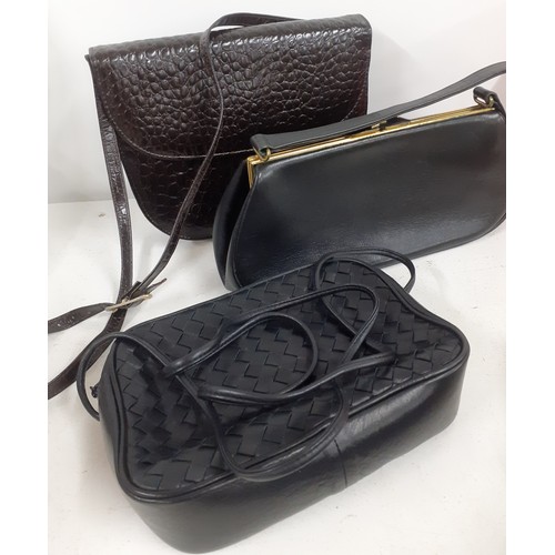 138 - Three good quality vintage bags comprising a Harrods black leather with gold tone hardware handbag, ... 