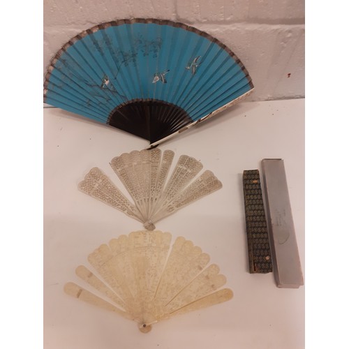 163 - THIS LOT HAS BEEN WITHDRAWN
A group of 3 early 20th Century Eastern bone handled fans A/F  to includ... 