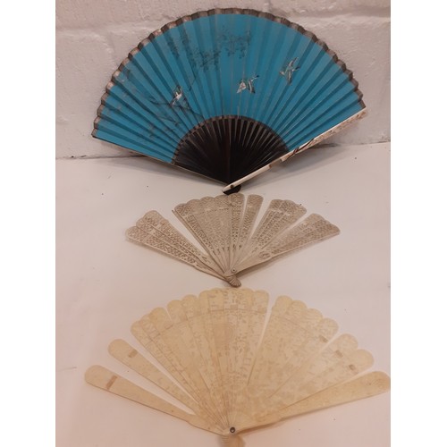 163 - THIS LOT HAS BEEN WITHDRAWN
A group of 3 early 20th Century Eastern bone handled fans A/F  to includ... 