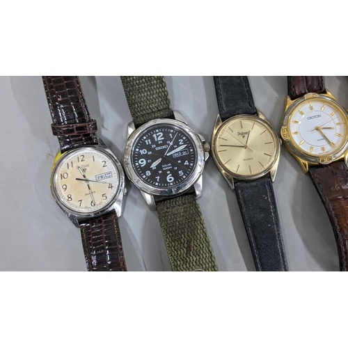 230 - Mixed wristwatches to include an Art Deco Guren cocktail watch, a Seiko Solar 100m day/date watch an... 