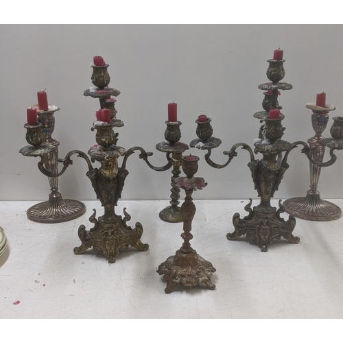 261 - Candlesticks to include a pair of mid 20th century brass ornate four branch candelabras
Location:LWB... 