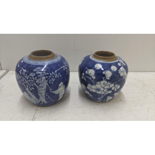 285 - Two late 19th/early 20th century Chinese ginger jars, blue and white decorated prunus pattern and th... 