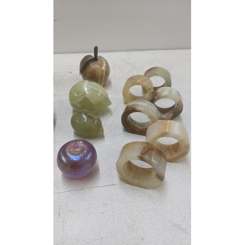 286 - Mixed models of fruit to include Murano stye Venetian glass examples together with onyx examples and... 