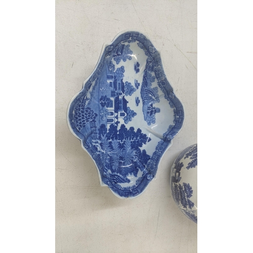 288 - A 19th century English blue and white pedestal dish together with a blue and white jug with lid
Loca... 