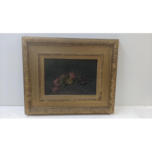 289 - A 19th century still life, oil on canvas, depicting flowers, 34cm x 23cm in a gilt frame, 60cm x 50c... 