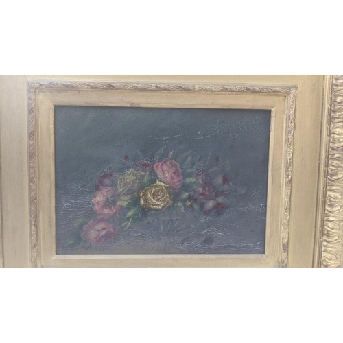 289 - A 19th century still life, oil on canvas, depicting flowers, 34cm x 23cm in a gilt frame, 60cm x 50c... 