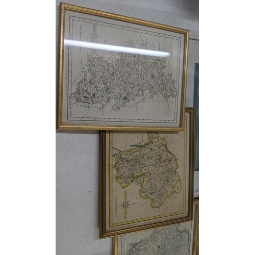 291 - Five framed and glazed maps to include a Buckinghamshire example, together with three framed waterco... 