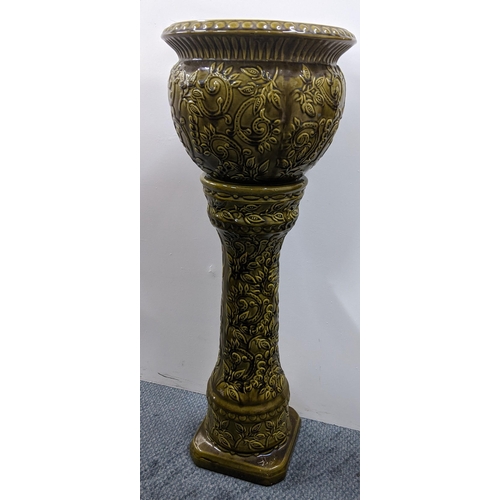 392 - A mid 20th century West German green glazed jardinière and stand 72cm h
 Location:A2B
If there is no... 