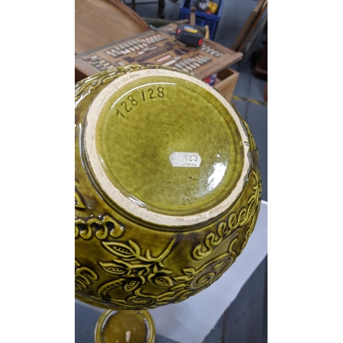 392 - A mid 20th century West German green glazed jardinière and stand 72cm h
 Location:A2B
If there is no... 