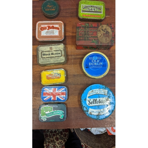 236 - A collection of vintage tins to include Callard & Bowser Thistle Toffee, Lloyds Old Holborn, Players... 