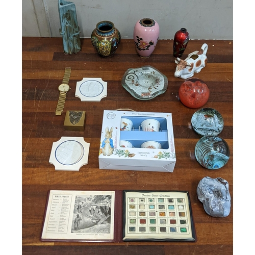 237 - A mixed lot to include three Caithness paperweights, two boxed Herend miniature wall plaques, a stai... 