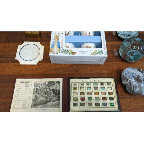 237 - A mixed lot to include three Caithness paperweights, two boxed Herend miniature wall plaques, a stai... 