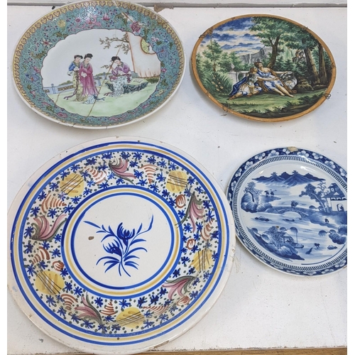 244 - Ceramics to include a late 19th century Chinese export plate, a Chinese famile rose charger, a conti... 