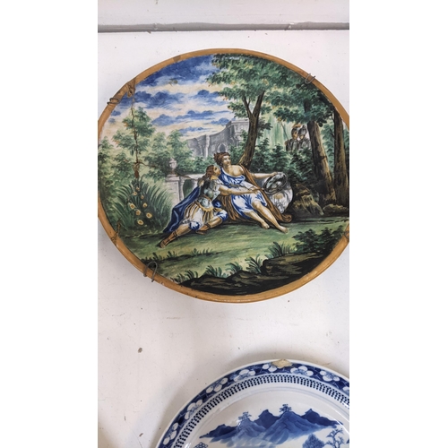 244 - Ceramics to include a late 19th century Chinese export plate, a Chinese famile rose charger, a conti... 