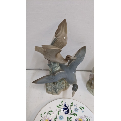 248 - Ceramics to include LLadro no 4759 ducks flapping, a Coalport pageant plate, a Cacades figure and ot... 