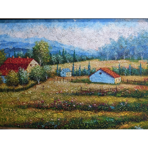 299 - Velez ? - A Provence landscape, farm buildings, fields and trees, oil on board, signed lower right, ... 