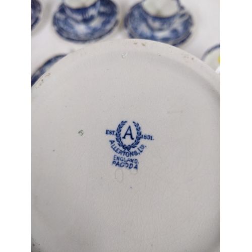 347 - A small lot of blue and white china comprising of two jugs, six plates, six saucers, six cups, five ... 