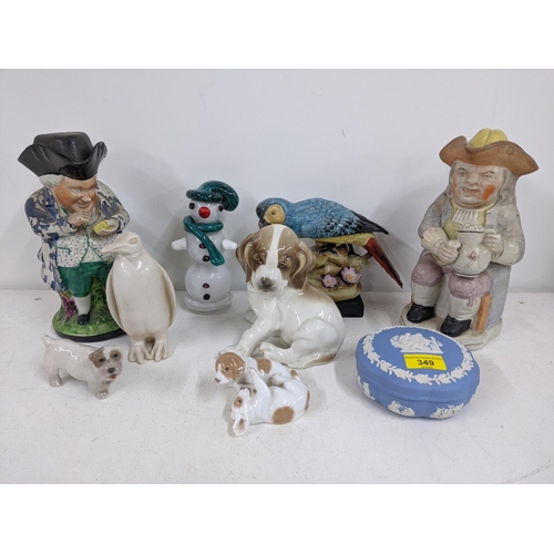 349 - A mixed lto to include a pair of Toby jugs, model clogs, a Wedgwood Jasperware trinket box and other... 