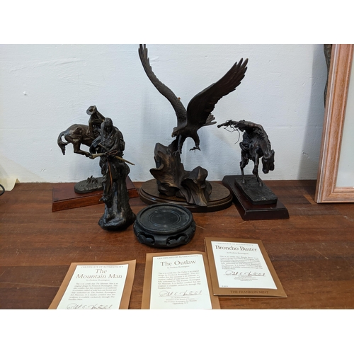 356 - After Frederic Remington - an authentic recreation in cast bronze by Franklin Mint to include The Ou... 