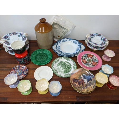 362 - Ceramics to include a Poole vase, Maling sundae dishes, Victorian tazzas, various plates and other i... 