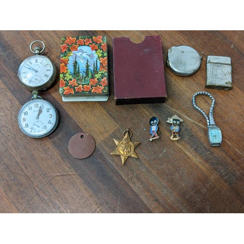 368 - Collectables to include a World War II 1939-45 Star, a silver pocket watch, enamelled badges and oth... 