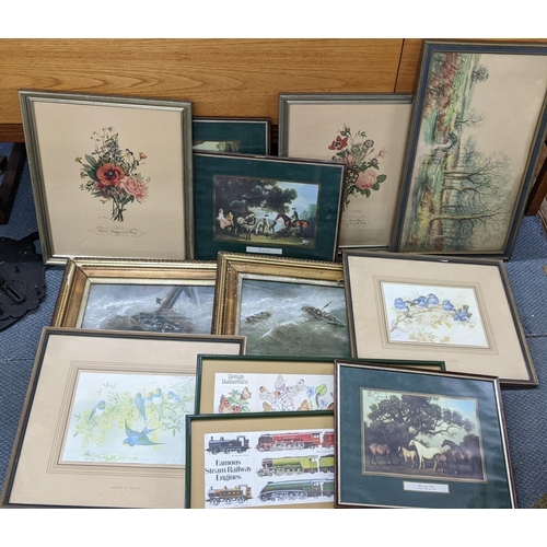 398 - Mixed Framed pictures to include a watercolour river landscape scene, printed entitled ' Heralds of ... 