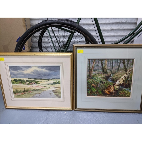 321 - Dennis Parnett - three watercolours, Autumn Mist/ Summer in the class of river landscape, signed art... 