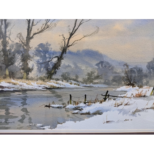 321 - Dennis Parnett - three watercolours, Autumn Mist/ Summer in the class of river landscape, signed art... 