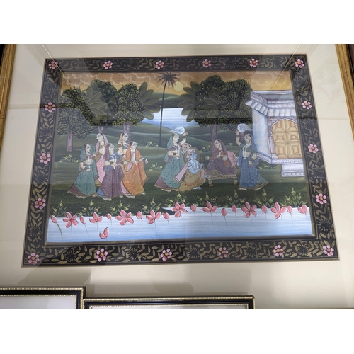 324 - A quantity of framed painting and prints to include a large Indian miniature, E clarked limited edit... 