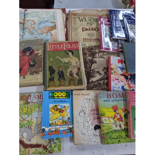 327 - Assorted books to include various books by Enid Blyton, little folks, maps, an album with armature p... 