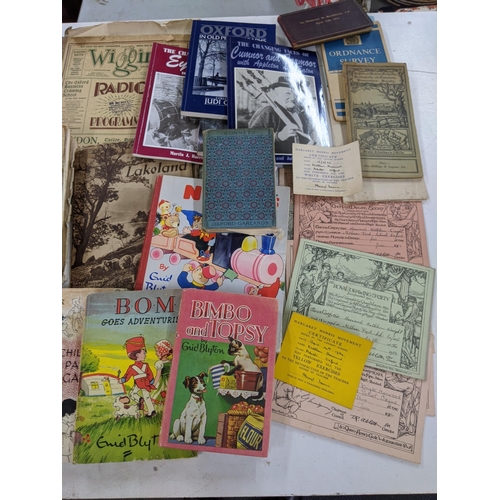 327 - Assorted books to include various books by Enid Blyton, little folks, maps, an album with armature p... 