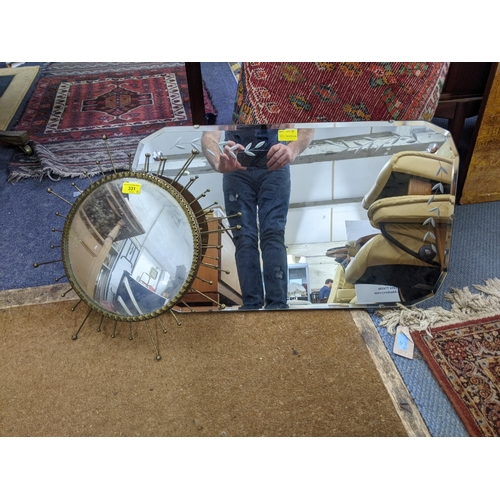 331 - Two mid 20th century mirrors, to include one rectangular one sunburst design
Location A3B
If there i... 