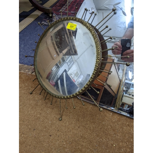 331 - Two mid 20th century mirrors, to include one rectangular one sunburst design
Location A3B
If there i... 