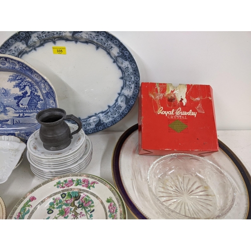 335 - A mixed lot of ceramics and China to include; a crystal bowl, Royal Worcester Regency pattern dinner... 