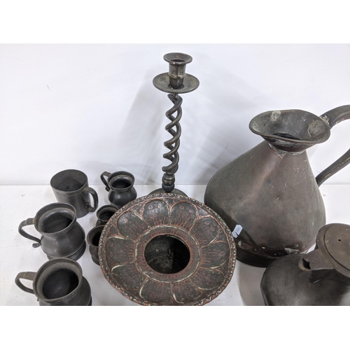 338 - Mixed metalware and pewter to include' jugs, candlesticks, tankards and other items
Location A4M
If ... 