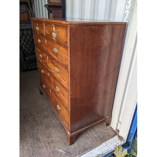 376 - A 19th century mahogany chest of two short and three long drawers , with bone escutcheons, on bracke... 