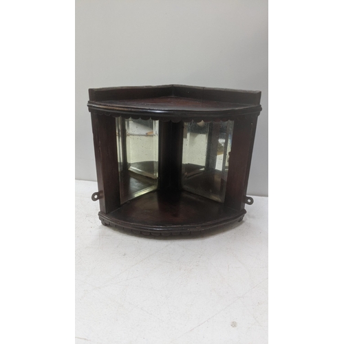 428 - A 19th century walnut wall hanging candle box, together with a late 19th century corner shelf inset ... 