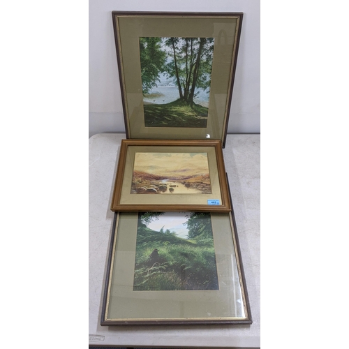 463 - Three pictures - two landscapes by Meg Lee, both dated 1979 and signed to the bottom right, and a wa... 