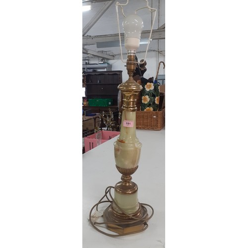 518 - A 20th Century green onyx and brass table lamp. Location:RAM
If there is no condition report, please... 