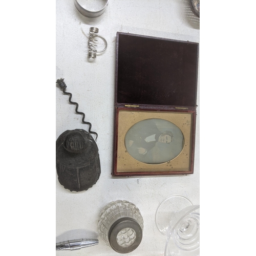 444 - A mixed lot to include daguerreotype, silver plated items, sauce ladle, sugar tongs and others toget... 