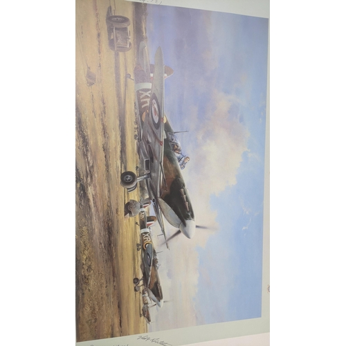 530 - After Robert Taylor, Eagle Squadron Scramble, colour print signed by 17 people, unframed, 63cm x 50.... 