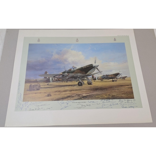 531 - After Robert Taylor, Eagle Squadron Scramble, colour print signed by 18 people, 63cm x 50.5cm Locati... 