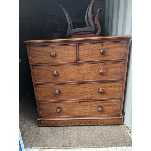 382 - A Victorian mahogany chest of two short and three long drawers, on a plinth, 113cm h x 113cm w A/F
L... 