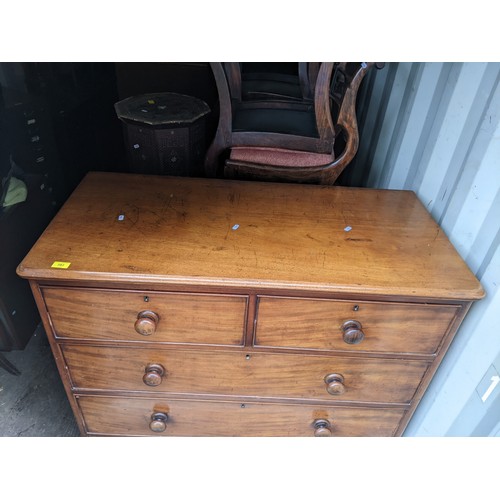 382 - A Victorian mahogany chest of two short and three long drawers, on a plinth, 113cm h x 113cm w A/F
L... 